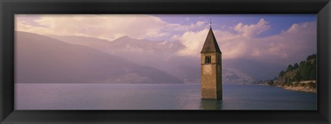 Framed Clock tower in a lake, Reschensee, Italy Print