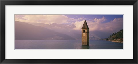 Framed Clock tower in a lake, Reschensee, Italy Print