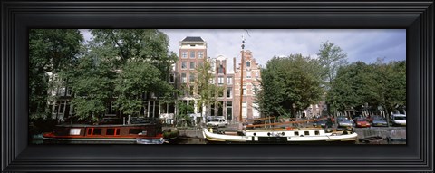 Framed Netherlands, Amsterdam, Boats in canal Print