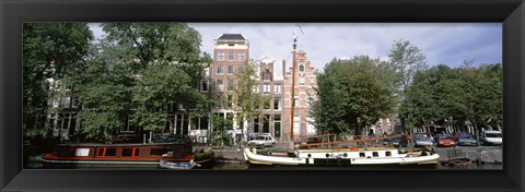 Framed Netherlands, Amsterdam, Boats in canal Print