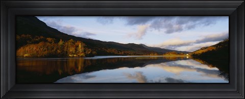 Framed Reflection of mountains and clouds on water, Glen Lednock, Perthshire, Scotland Print