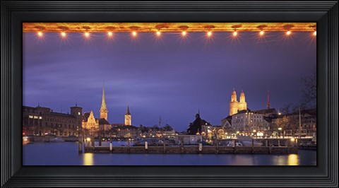 Framed Switzerland, Zurich, Cityscape of Zurich at Christmas Print