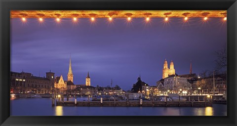 Framed Switzerland, Zurich, Cityscape of Zurich at Christmas Print