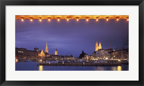 Framed Switzerland, Zurich, Cityscape of Zurich at Christmas Print