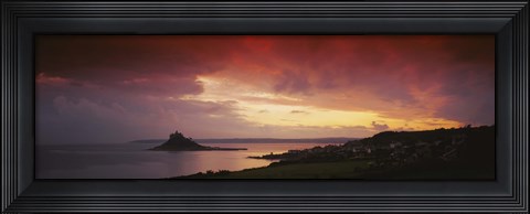 Framed Clouds over an island, St. Michael&#39;s Mount, Cornwall, England Print