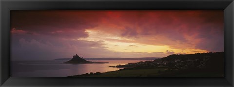 Framed Clouds over an island, St. Michael&#39;s Mount, Cornwall, England Print