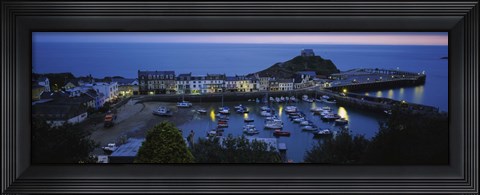 Framed High angle view of boats docked at the harbor, Devon, England Print
