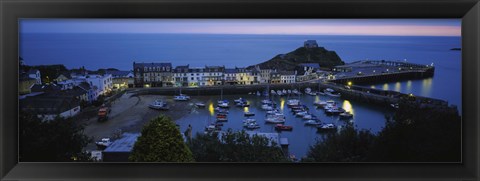 Framed High angle view of boats docked at the harbor, Devon, England Print