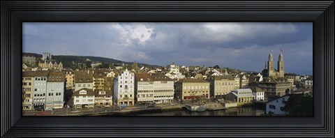 Framed High Angle View Of A City, Grossmunster Cathedral, Zurich, Switzerland Print