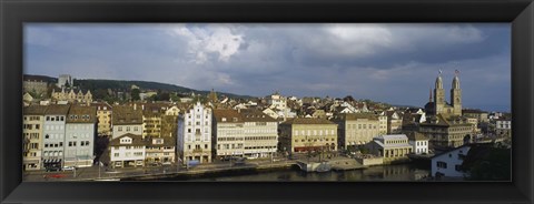 Framed High Angle View Of A City, Grossmunster Cathedral, Zurich, Switzerland Print