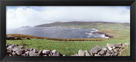 Framed UK, Ireland, Kerry County, Rocks on Greenfields Print