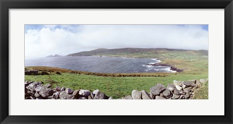 Framed UK, Ireland, Kerry County, Rocks on Greenfields Print