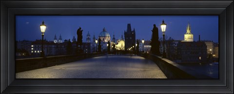 Framed Street light on a bridge, Charles Bridge, Prague, Czech Republic Print