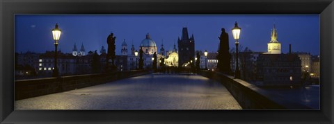 Framed Street light on a bridge, Charles Bridge, Prague, Czech Republic Print