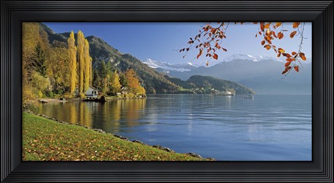 Framed Switzerland, Canton Lucerne, Lake Vierwaldstattersee Vitznau, Panoramic view of mountains around a lake Print