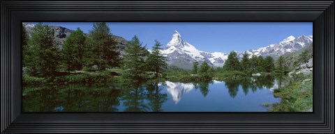 Framed Reflection of a mountain in a lake, Matterhorn, Riffelsee Lake, Pennine Alps, Zermatt, Valley, Switzerland Print