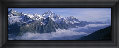 Framed Aerial View Of Clouds Over Mountains, Swiss Alps, Switzerland Print