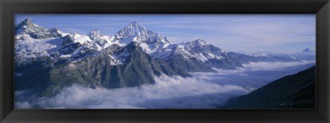 Framed Aerial View Of Clouds Over Mountains, Swiss Alps, Switzerland Print