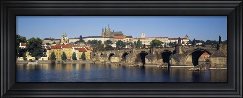 Framed Arch bridge across a river, Charles Bridge, Vltava River, Prague, Czech Republic Print