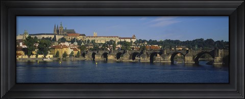 Framed Bridge across a river, Charles Bridge, Vltava River, Prague, Czech Republic Print