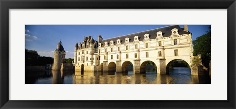 Framed Reflection of a castle in water, Chateau De Chenonceaux, Chenonceaux, Loire Valley, France Print