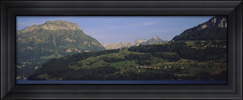 Framed Houses on mountains, Schwyz, Canton Of Schwyz, Switzerland Print