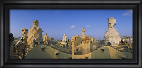 Framed Chimneys on the roof of a building, Casa Mila, Barcelona, Catalonia, Spain Print