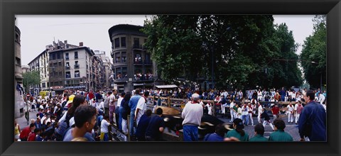 Framed Crowd at Festival of San Fermin, running of the bulls, Pamplona, Navarre, Spain Print