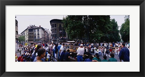 Framed Crowd at Festival of San Fermin, running of the bulls, Pamplona, Navarre, Spain Print