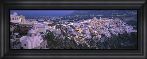 Framed Buildings, Houses, Night, Fira, Santorini Greece Print