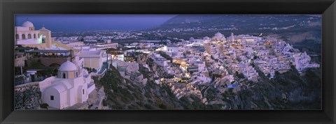 Framed Buildings, Houses, Night, Fira, Santorini Greece Print