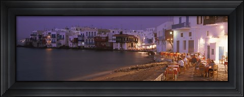 Framed Buildings On Water, Little Venice, Mykanos, Greece Print