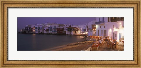 Framed Buildings On Water, Little Venice, Mykanos, Greece Print