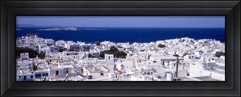 Framed Aerial View of Mykonos and Mediterranean Sea, Greece Print
