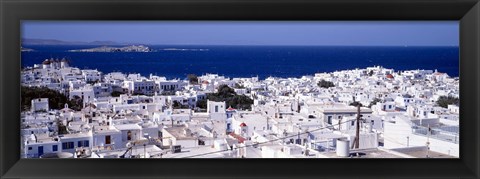 Framed Aerial View of Mykonos and Mediterranean Sea, Greece Print