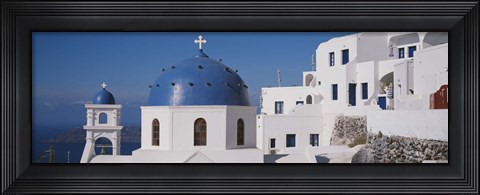 Framed Greece, Santorini, Fira, Church of Anastasis, Blue dome on a Church Print