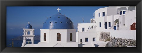 Framed Greece, Santorini, Fira, Church of Anastasis, Blue dome on a Church Print