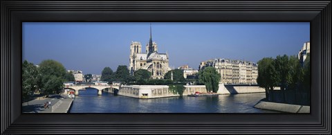 Framed Cathedral along a river, Notre Dame Cathedral, Seine River, Paris, France Print