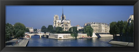 Framed Cathedral along a river, Notre Dame Cathedral, Seine River, Paris, France Print