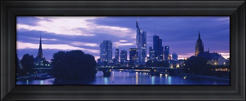 Framed Buildings lit up at night, Frankfurt, Germany Print