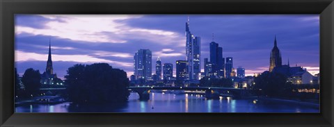 Framed Buildings lit up at night, Frankfurt, Germany Print