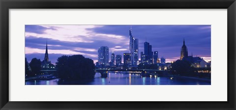 Framed Buildings lit up at night, Frankfurt, Germany Print