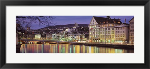Framed Switzerland, Zurich, River Limmat, view of buildings along a river Print