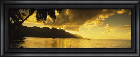 Framed Silhouette Of Palm Trees At Dusk, Cooks Bay, Moorea, French Polynesia Print