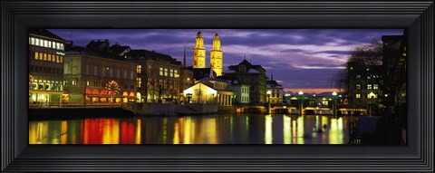 Framed Reflection of night lights in River Limmat Zurich Switzerland Print