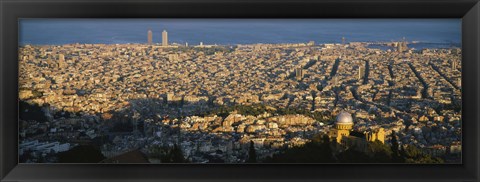 Framed High Angle View Of A Cityscape, Barcelona, Spain Print