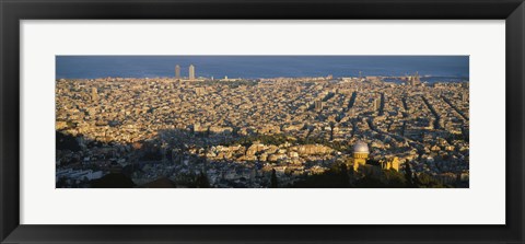 Framed High Angle View Of A Cityscape, Barcelona, Spain Print
