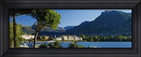 Framed City on the waterfront, Lake Lugano, Lugano, Switzerland Print
