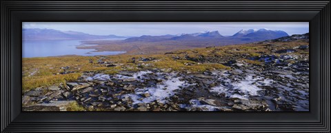 Framed Lake on a landscape, Njulla, Lake Torne, Lapland, Sweden Print