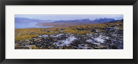 Framed Lake on a landscape, Njulla, Lake Torne, Lapland, Sweden Print